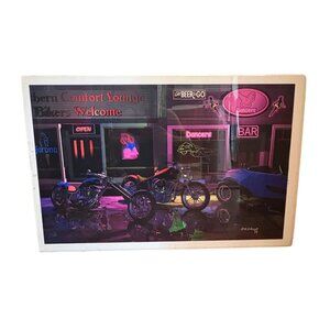 2004 Biker Bar Neons Art Print Featuring Motorcycles W.A. Wright signed 17/150